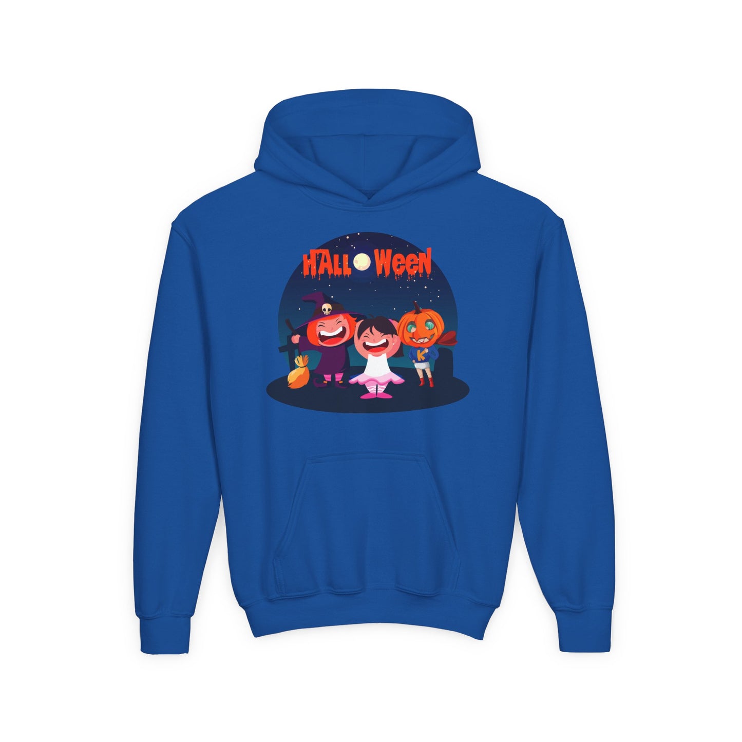 Youth Heavy Blend Hooded Sweatshirt - Super kiddo wearing pumpkin