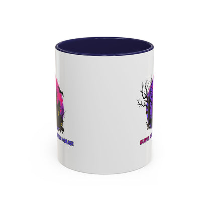 Accent Coffee Mug - Super kiddo flying on hunted house - [[{"value":"Wonderwear Kid"}]]