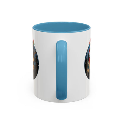 Accent Coffee Mug - Super kiddo riding a reindeer - [[{"value":"Wonderwear Kid"}]]