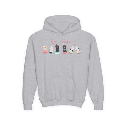 Youth Heavy Blend Hooded Sweatshirt - Paw My love Printify