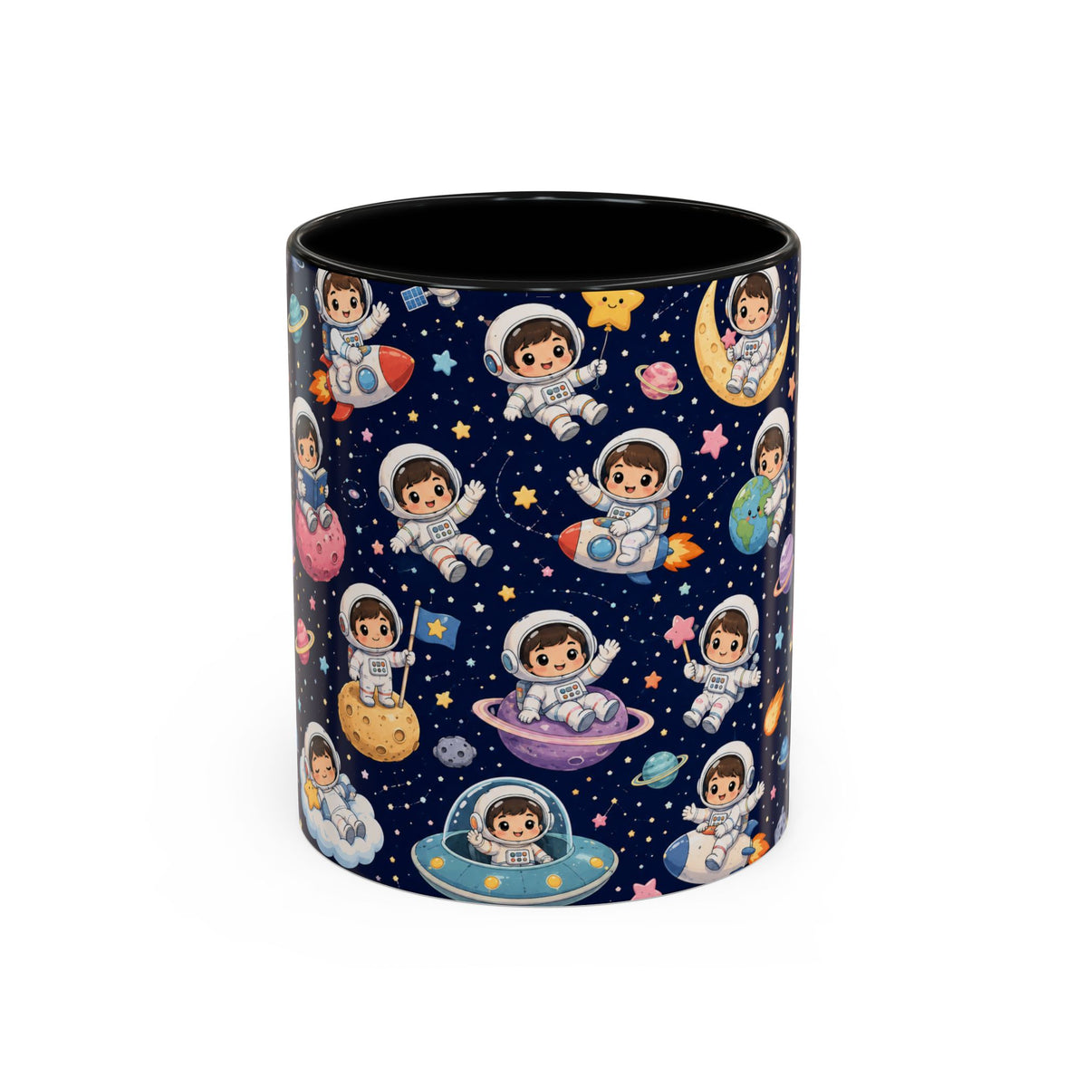 Accent Coffee Mug  (11/15 oz) - Kawaii Astronauts in a Starry Space Adventure