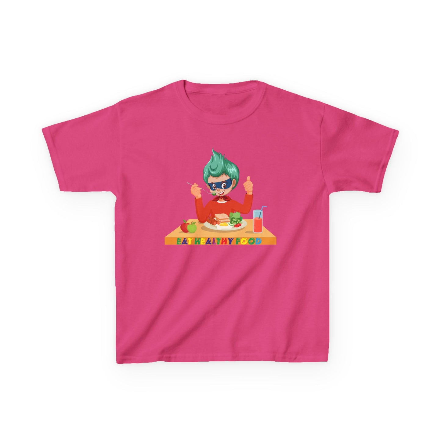 Kids Heavy Cotton™ Tee - Super kiddo eating healthy breafast - [[{"value":"Wonderwear Kid"}]]