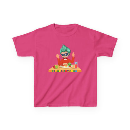 Kids Heavy Cotton™ Tee - Super kiddo eating healthy breafast - [[{"value":"Wonderwear Kid"}]]