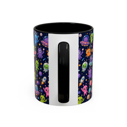 Accent Coffee Mug  (11/15 oz) - Cheerful Cartoon Alien Space