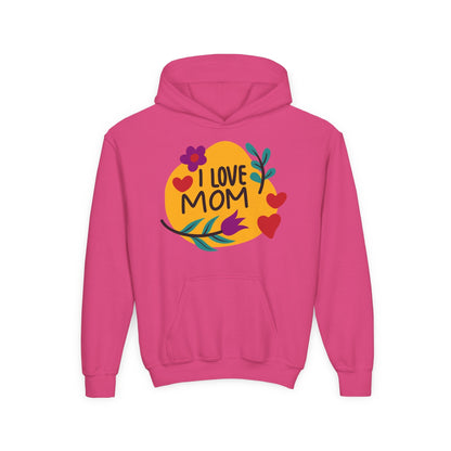 Youth Heavy Blend Hooded Sweatshirt - I love mom Printify