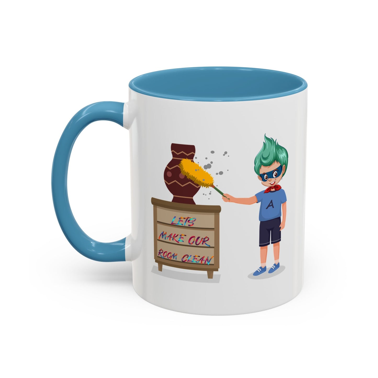 Accent Coffee Mug - Super kiddo cleaning a vase