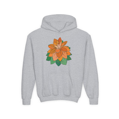 Youth Heavy Blend Hooded Sweatshirt - Orange flower Printify