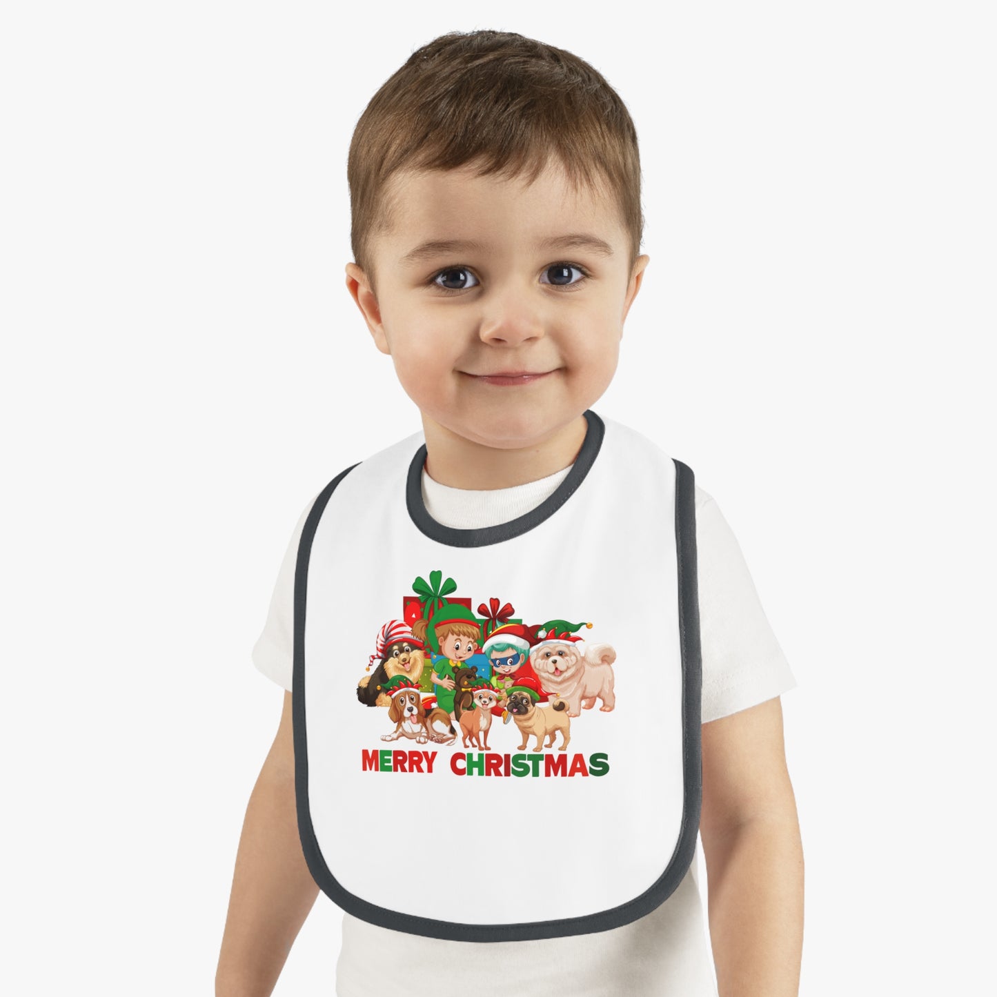 Baby Bib - Christmas with super kiddo pet friends with text