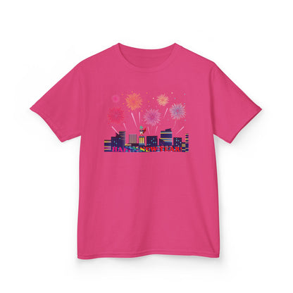 Kids Heavy Cotton™ Tee - Super kiddo with fireworks with text - [[{"value":"Wonderwear Kid"}]]