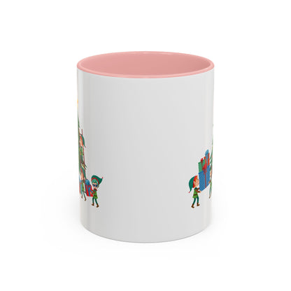 Accent Coffee Mug - Super kiddo putting gifts on christmas tree - [[{"value":"Wonderwear Kid"}]]