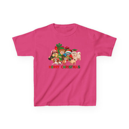 Kids Heavy Cotton™ Tee - Christmas with super kiddo pet friends with text - [[{"value":"Wonderwear Kid"}]]