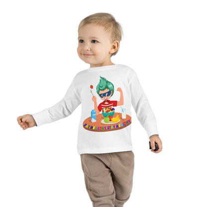 Toddler Long Sleeve Tee - super kiddo eating healthy food - [[{"value":"Wonderwear Kid"}]]