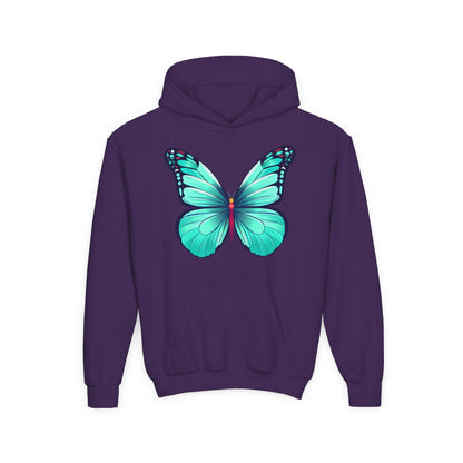 Youth Heavy Blend Hooded Sweatshirt - Butterfly - blue Printify