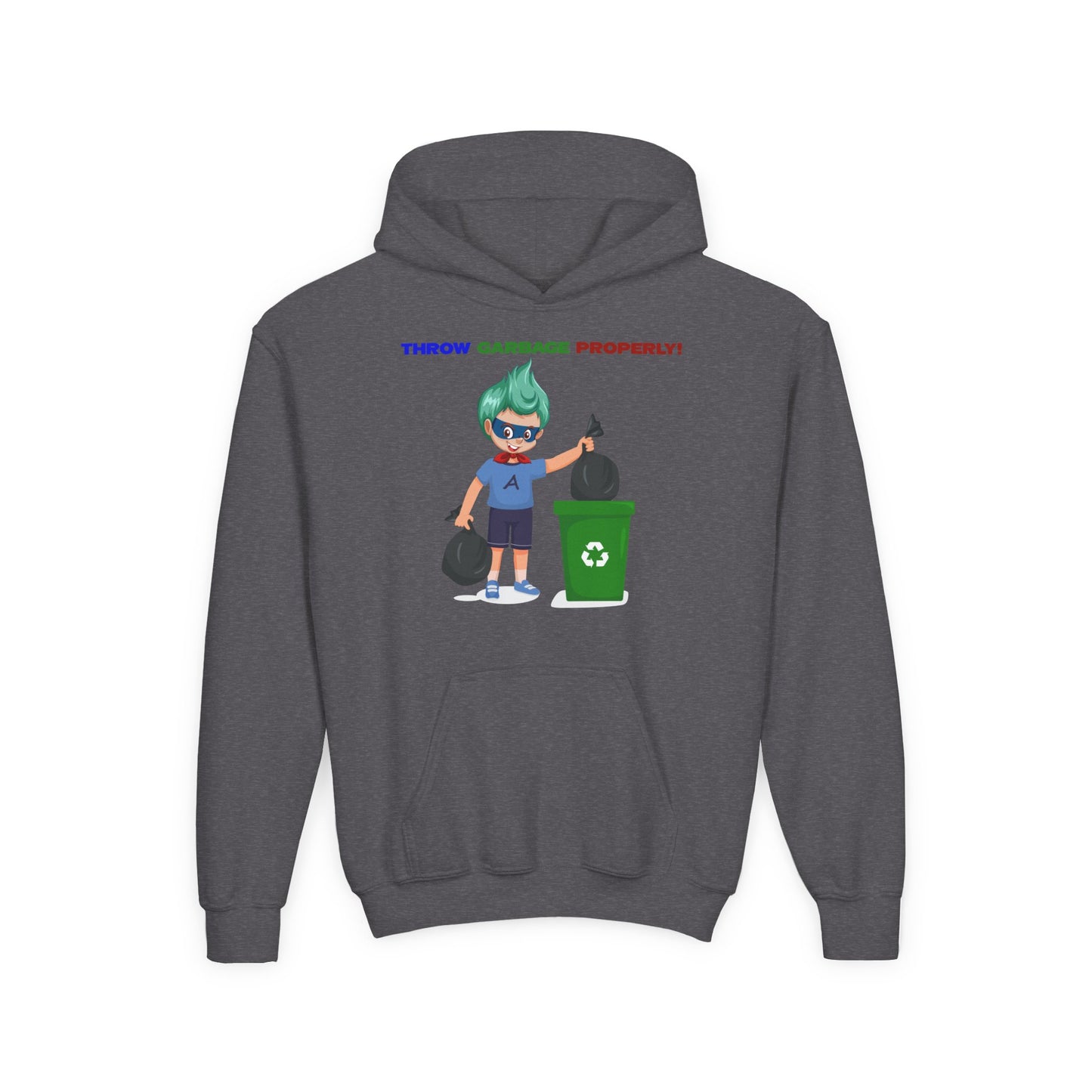 Youth Heavy Blend Hooded Sweatshirt - Super kiddo taking trash out