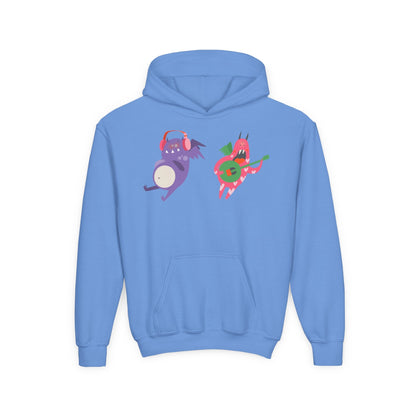 Youth Heavy Blend Hooded Sweatshirt - Monsters playing instruments Printify