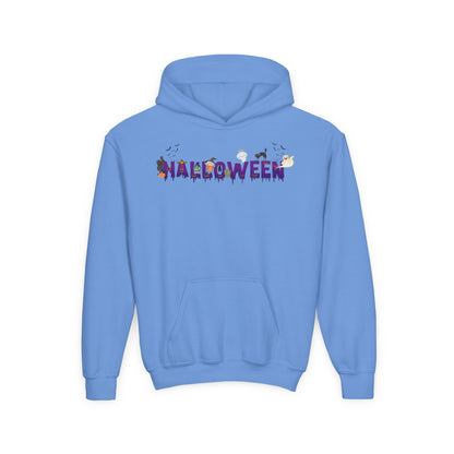 Youth Heavy Blend Hooded Sweatshirt - Holloween word Printify