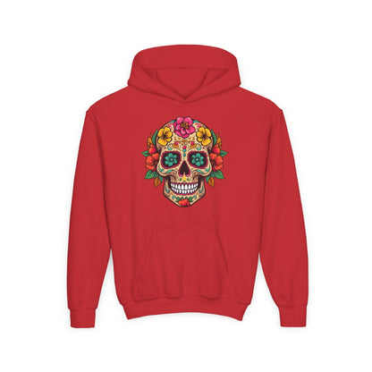 Youth Heavy Blend Hooded Sweatshirt - Colorful Skull Floral Printify