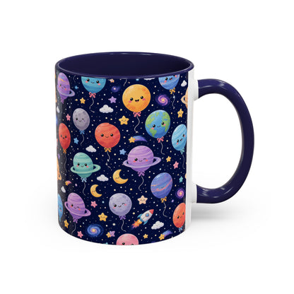 Accent Coffee Mug (11/15 oz) - Kawaii Space Balloon Planet