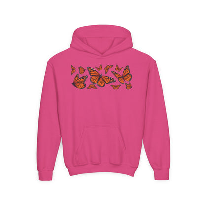Youth Heavy Blend Hooded Sweatshirt -  Set of orange monarch butterfly Printify