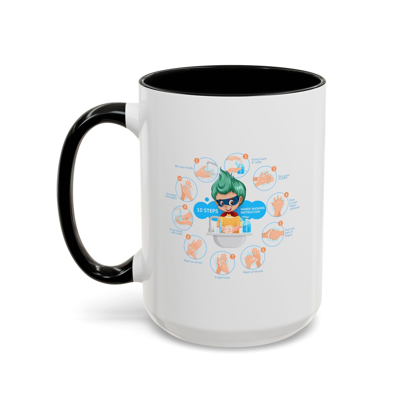 Accent Coffee Mug - Super kiddo hand washing steps