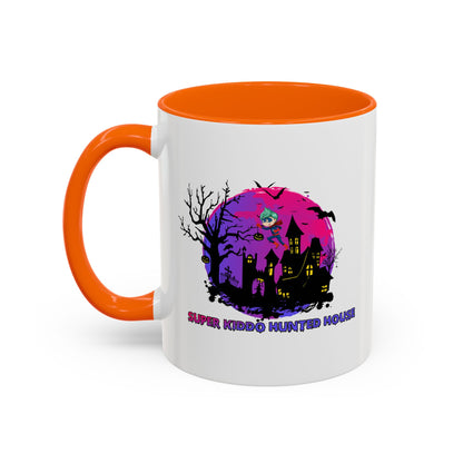 Accent Coffee Mug - Super kiddo flying on hunted house - [[{"value":"Wonderwear Kid"}]]