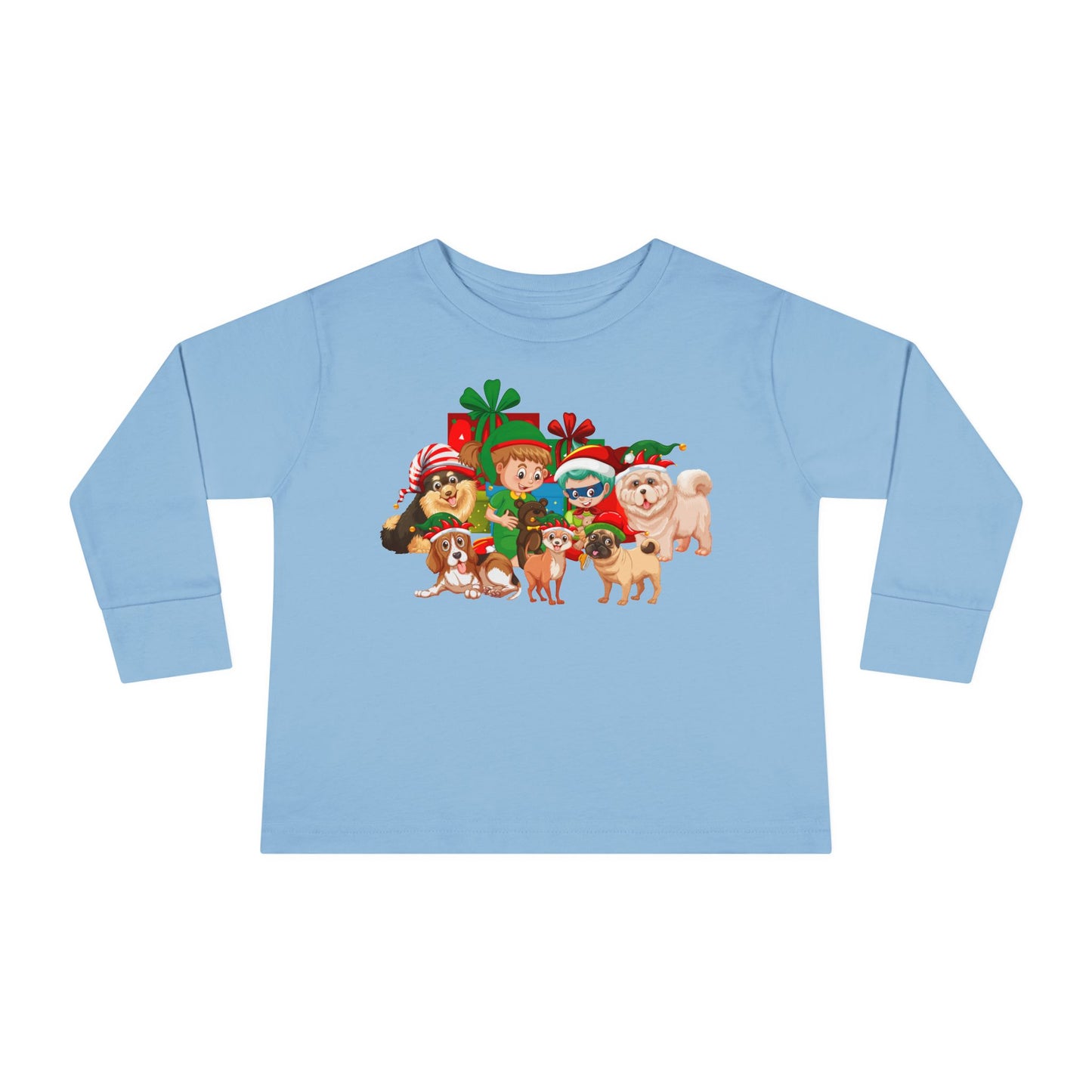 Toddler Long Sleeve Tee - Christmas with super kiddo pet friends without text - [[{"value":"Wonderwear Kid"}]]