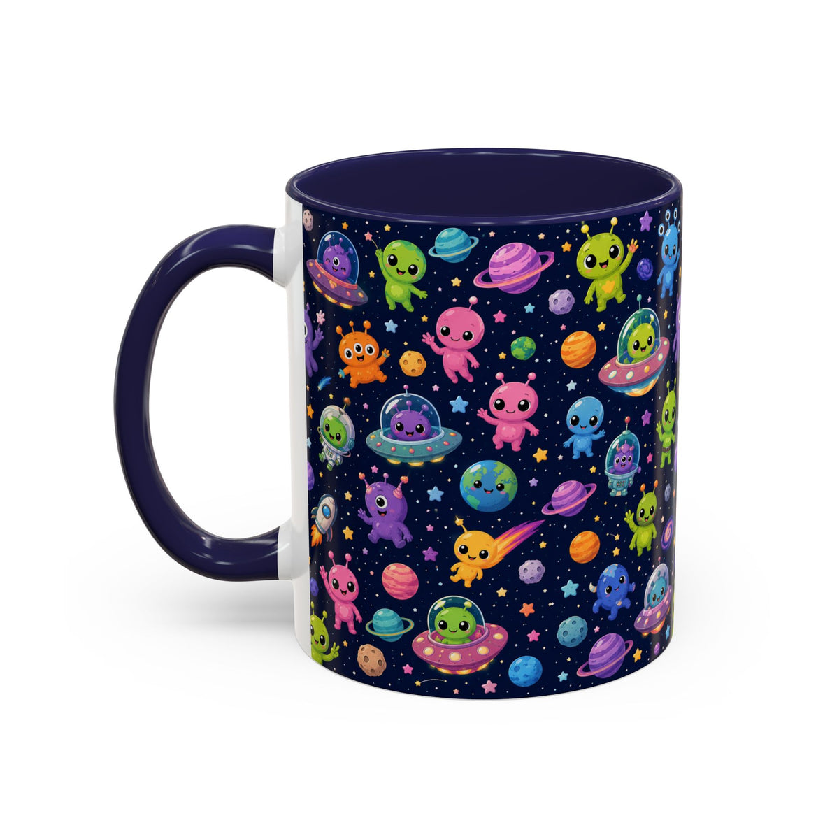 Accent Coffee Mug  (11/15 oz) - Cheerful Cartoon Alien Space