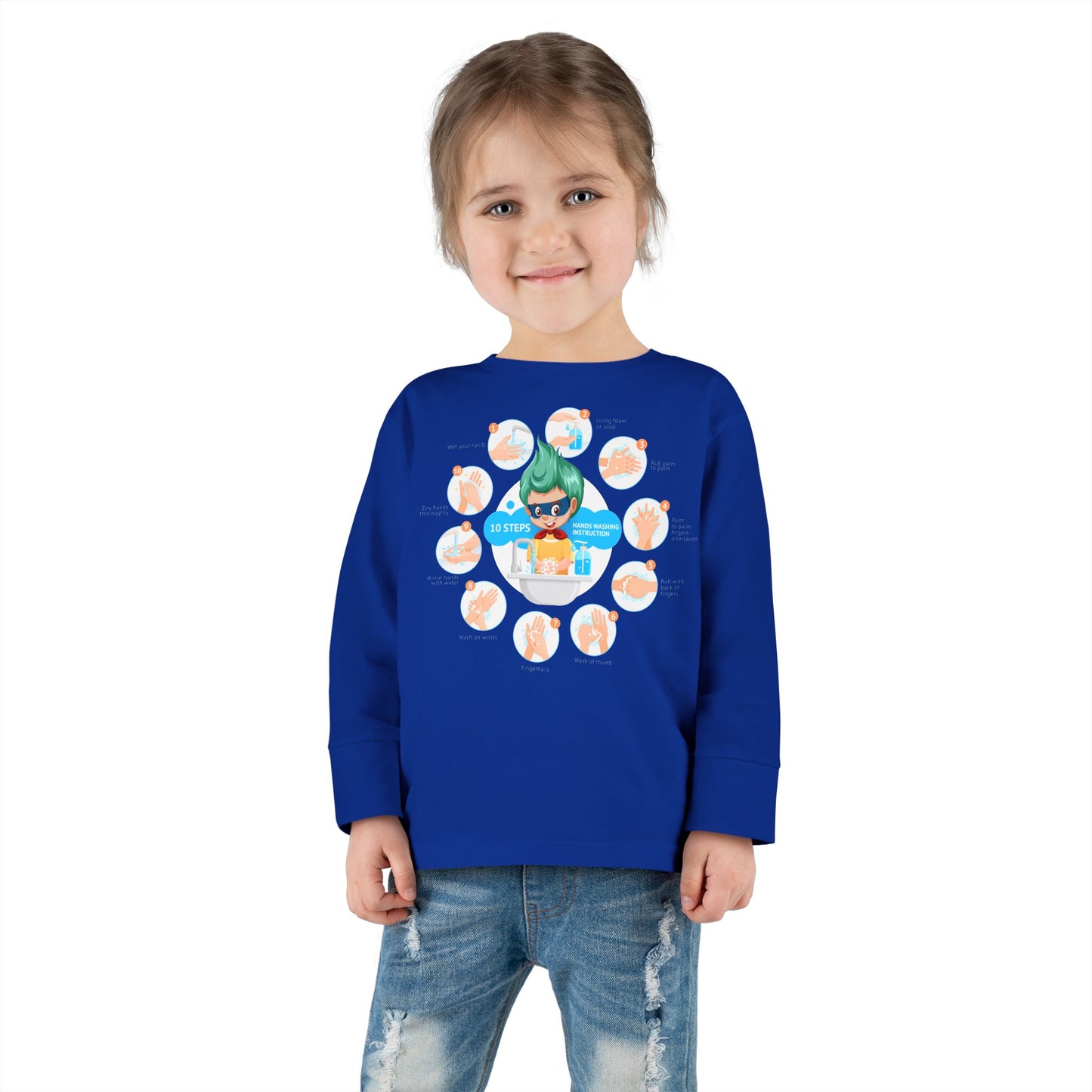 Toddler Long Sleeve Tee - Super kiddo hand washing steps - [[{"value":"Wonderwear Kid"}]]