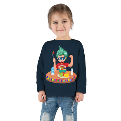 Toddler Long Sleeve Tee - super kiddo eating healthy food - [[{"value":"Wonderwear Kid"}]]