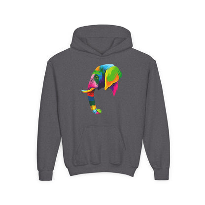 Youth hoodie with adorable elephant design Printify