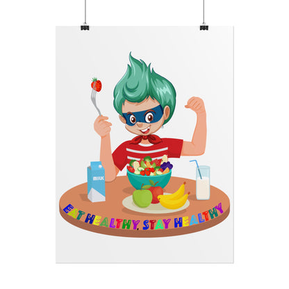 Rolled Posters - super kiddo eating healthy food - [[{"value":"Wonderwear Kid"}]]