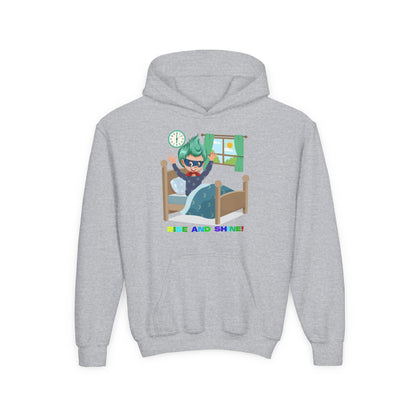Youth Heavy Blend Hooded Sweatshirt - Super kiddo teaches us to wake up early - [[{"value":"Wonderwear Kid"}]]