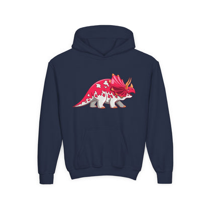 Youth hoodie with fun triceratops dinosaur design Printify