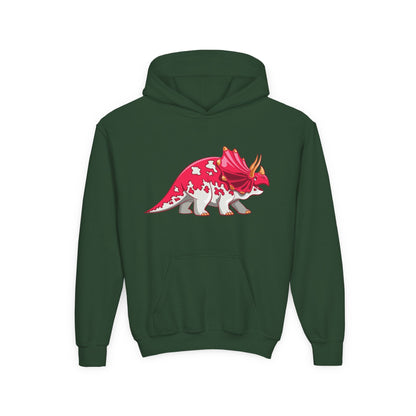 Youth hoodie with fun triceratops dinosaur design Printify