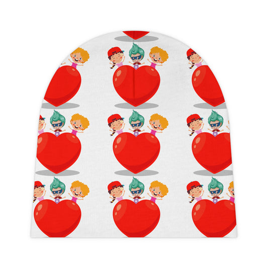 Baby Beanie (AOP) - Valentines - Super kiddo on top of heart - [[{"value":"Wonderwear Kid"}]]