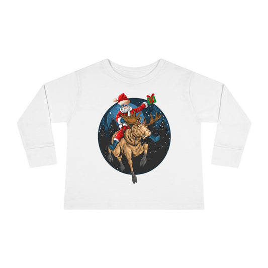 Toddler Long Sleeve Tee - Super kiddo riding a reindeer - [[{"value":"Wonderwear Kid"}]]