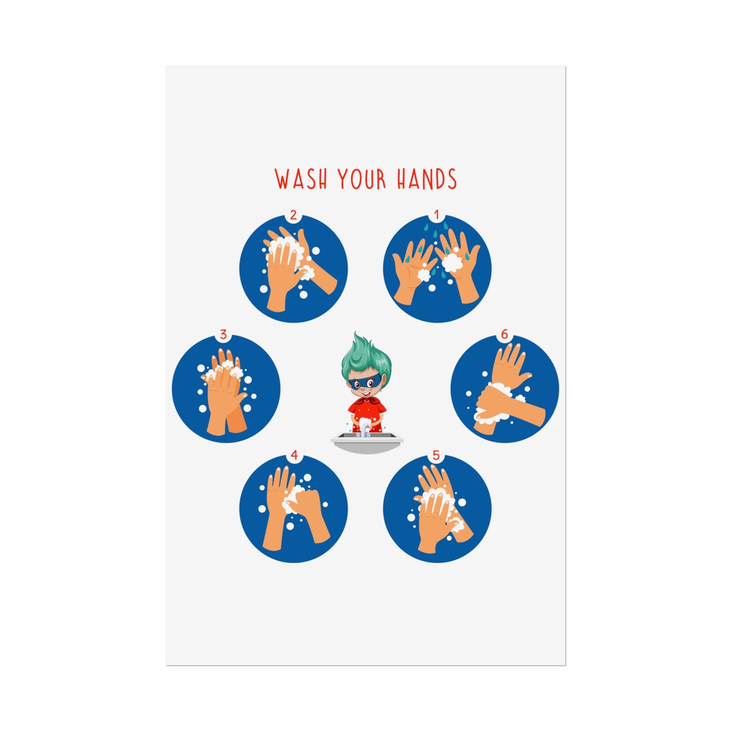 Rolled Posters - Super kiddo teaching how to wash hands - [[{"value":"Wonderwear Kid"}]]