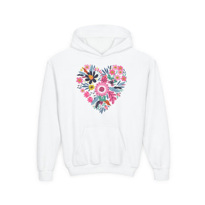 Youth Heavy Blend Hooded Sweatshirt - Flower hearts Printify
