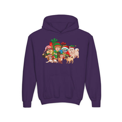 Youth Heavy Blend Hooded Sweatshirt - Christmas with super kiddo pet friends without text - [[{"value":"Wonderwear Kid"}]]
