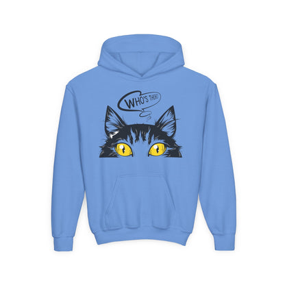 Youth Heavy Blend Hooded Sweatshirt -  Whos there cat Printify