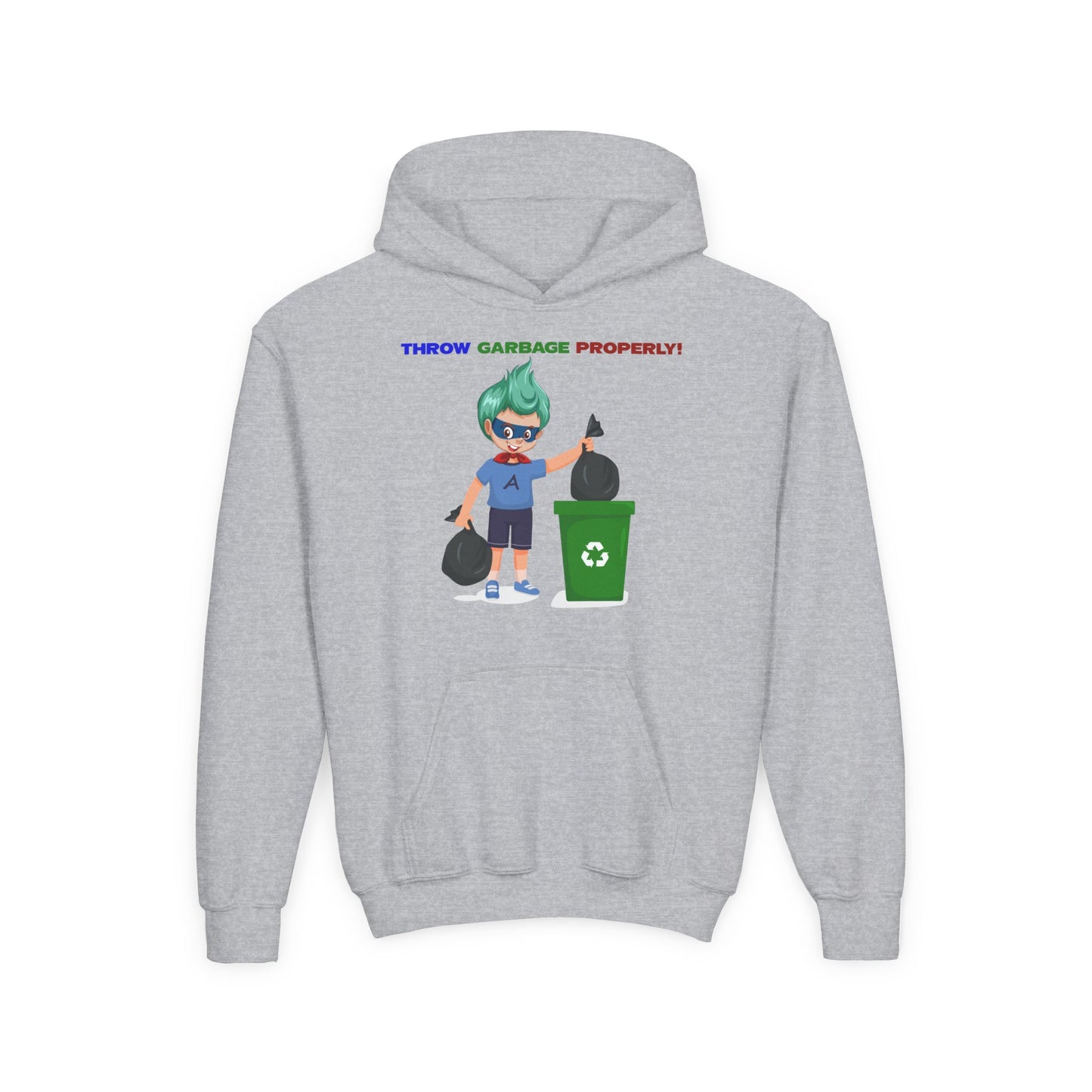 Youth Heavy Blend Hooded Sweatshirt - Super kiddo taking trash out