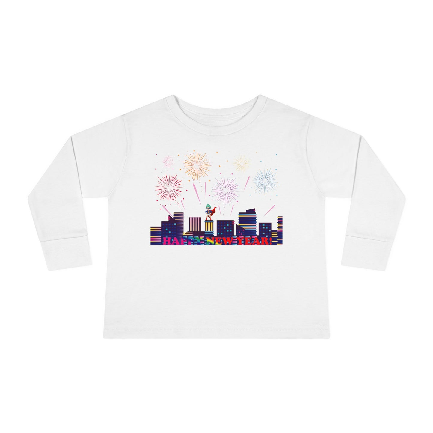 Toddler Long Sleeve Tee - Super kiddo with fireworks with text - [[{"value":"Wonderwear Kid"}]]