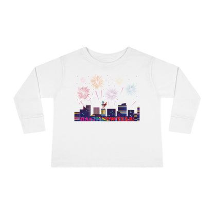 Toddler Long Sleeve Tee - Super kiddo with fireworks with text - [[{"value":"Wonderwear Kid"}]]