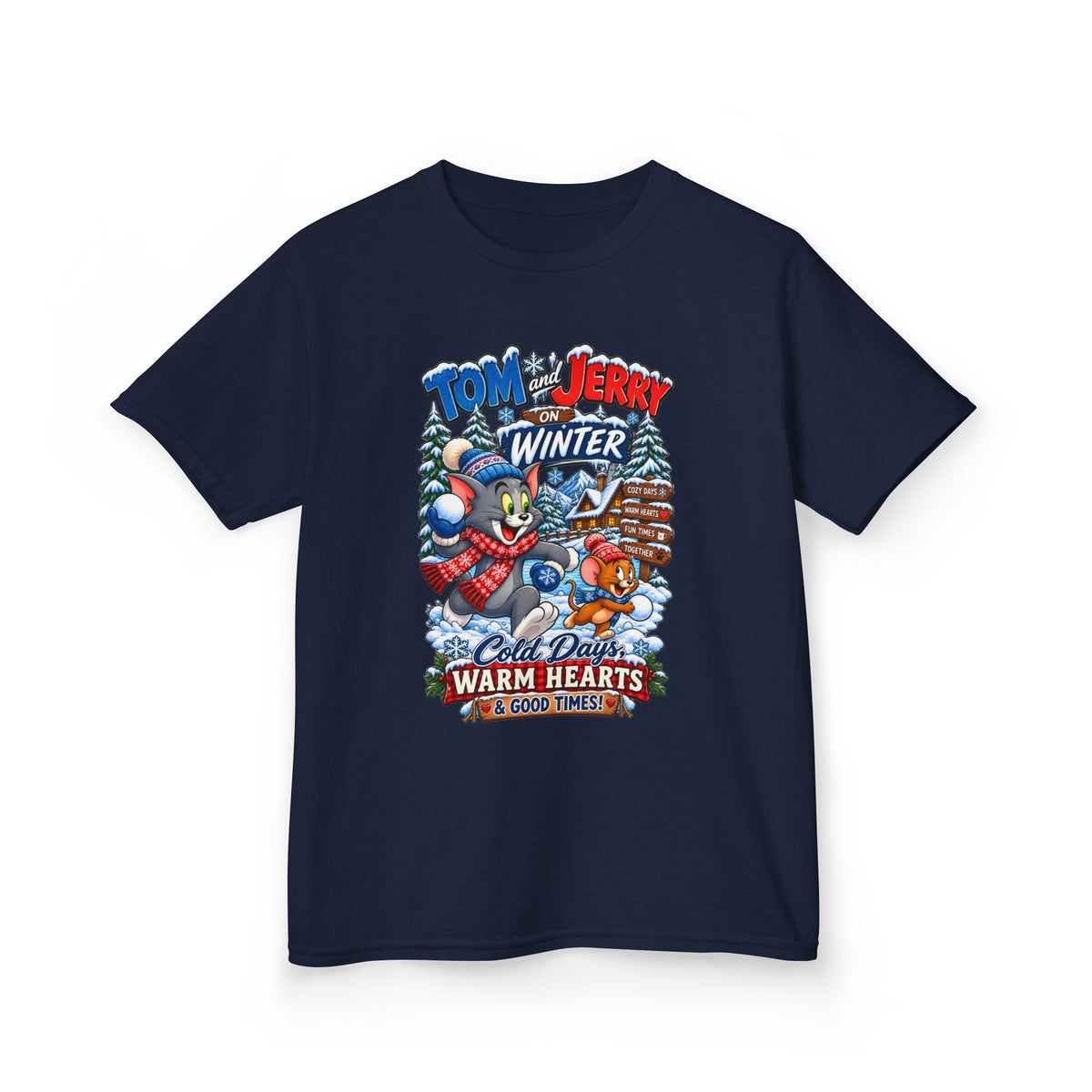 Kids Heavy Cotton™ Tee - Tom and Jerry’s Cozy Winter Adventure