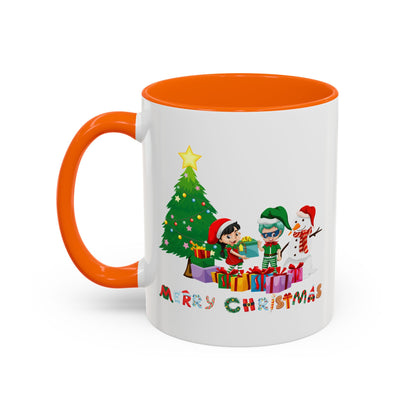 Accent Coffee Mug - Super kiddo preparing gifts - [[{"value":"Wonderwear Kid"}]]