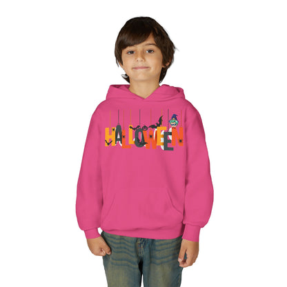 Youth Heavy Blend Hooded Sweatshirt - Holloween hanging letters Printify