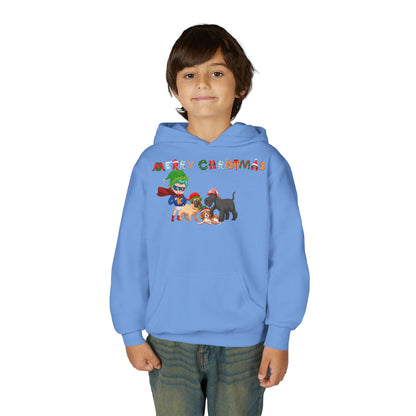 Youth Heavy Blend Hooded Sweatshirt - Super kiddo woith pet friends - [[{"value":"Wonderwear Kid"}]]