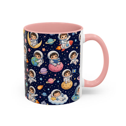 Accent Coffee Mug  (11/15 oz) - Kawaii Astronauts in a Starry Space Adventure