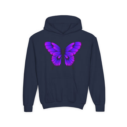 Youth Heavy Blend Hooded Sweatshirt - Tropical purple butterfly Printify