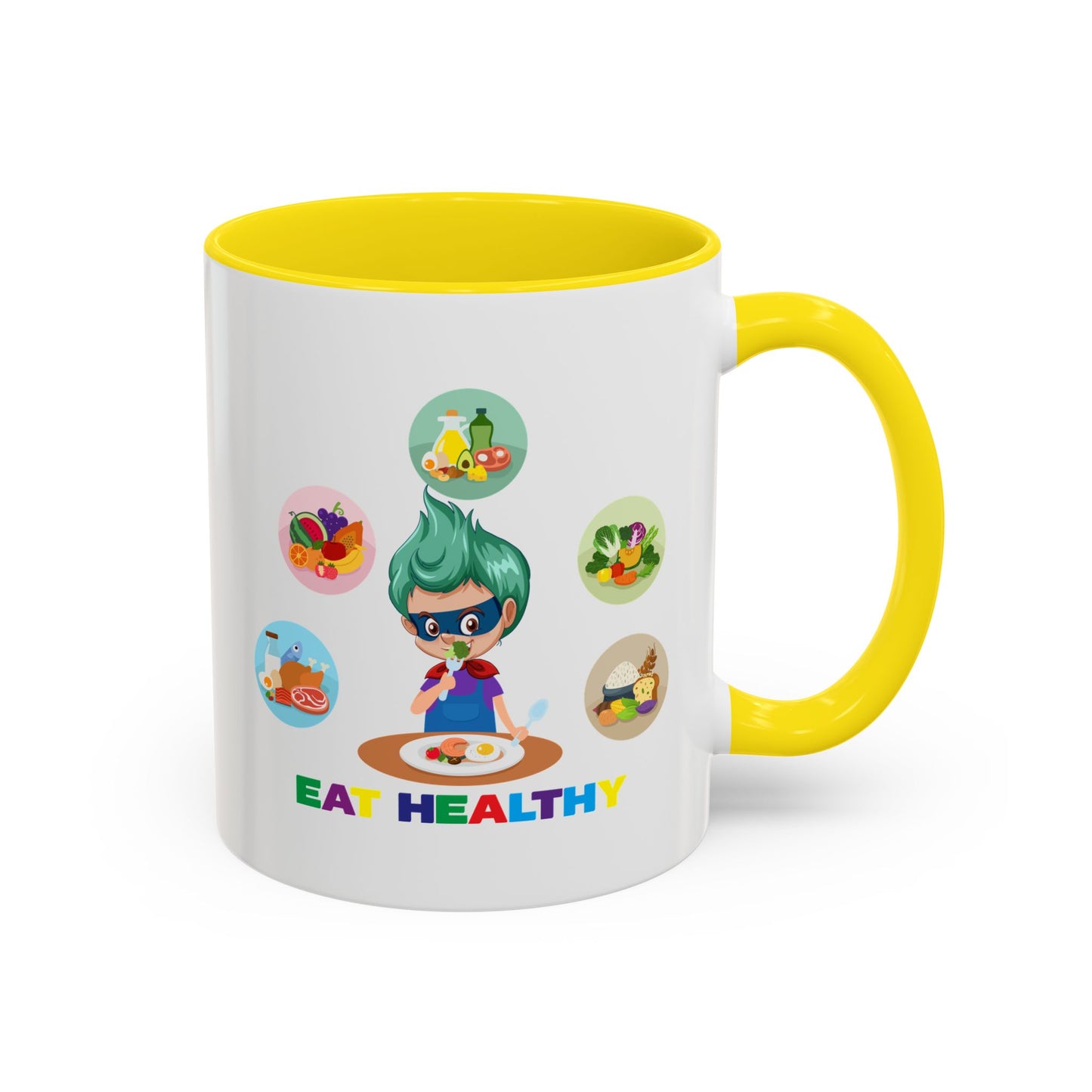 Accent Coffee Mug - Supper kiddo showing healthy food to eat